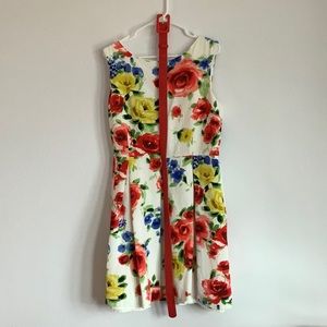 TAHARI Rose print Dress with Belt
